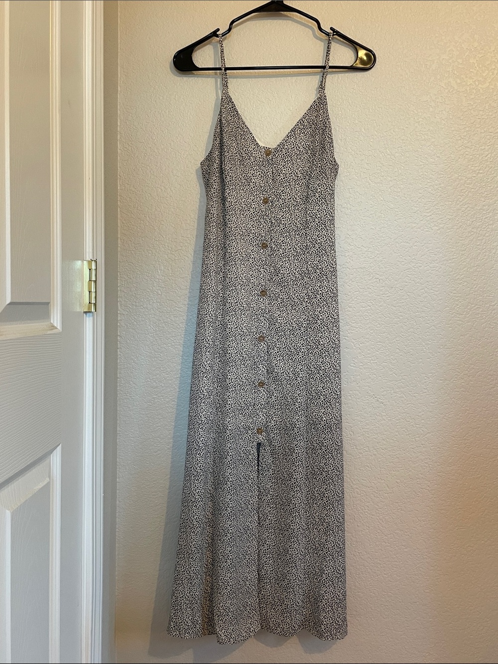 Women's Black & White Spotted Button-Front Slip Dress